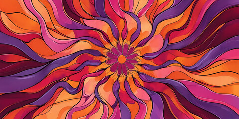 Dynamic Swirls in Warm Tones with Artistic Flower

