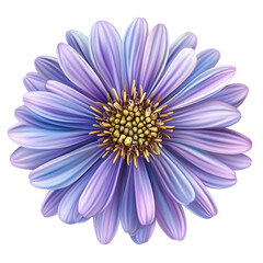 Floral digital painting of single light purple flower with golden center on transparent backdrop botanical close up with soft petals and natural beauty