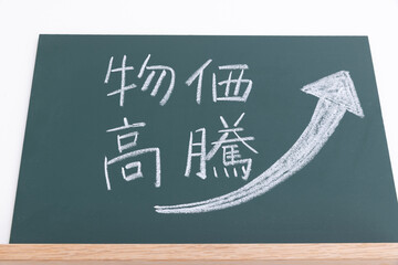黒板に書かれた物価高騰の文字