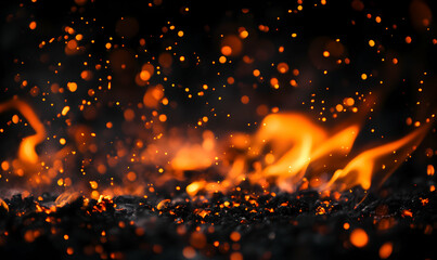 Embers glowing dark background sparks