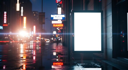 Blank Billboard Advertisement Mockup in a Rainy City at Night