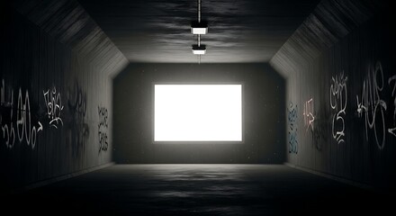 Dark Tunnel with Graffiti and Bright Light at the End Hope and Urban Decay
