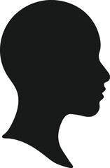 A clean, bold profile silhouette of a person's head and neck.