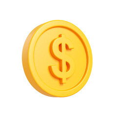 Fototapeta premium 3D Dollar Coin Icon – Glossy Yellow Money Symbol in Clay Style, Isolated on White Background