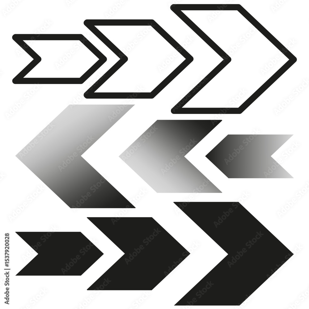 Aufkleber gray arrow directions. triple chevron symbols. vector navigation icons. monochrome pointer design.