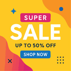 Fototapeta premium Festive New Year Sale banner design with bold typography, vibrant colors, and decorative confetti elements. Perfect for holiday promotions, online store advertisements, social media posts, and digital