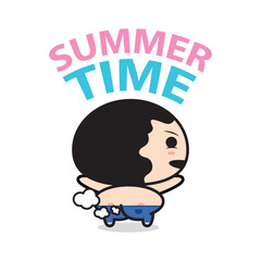 Funny cartoon character running with pants down, farting, under bold “SUMMER TIME” text – playful, silly, and carefree summer vibe.