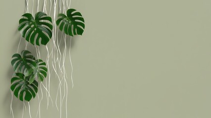 Monstera Delight: A visual symphony unfolds, showcasing the beauty of monstera deliciosa leaves gracefully juxtaposed against a serene, minimalist backdrop of soft, earthy tones.