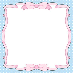 Cute memo template in pastel blue, decorated with bows and ribbon.