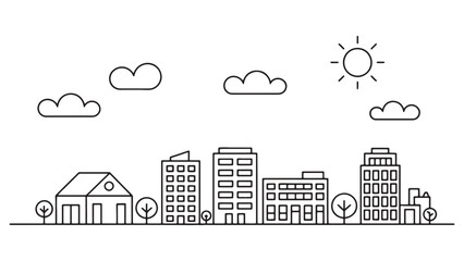 Fototapeta premium Simple Line Art Cityscape Illustration Minimalist Urban Skyline Vector Graphic EPS Icon Set