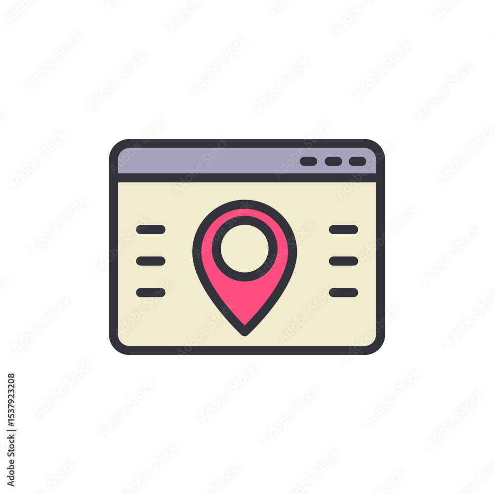 Poster online mapping application showing location pin on a webpage