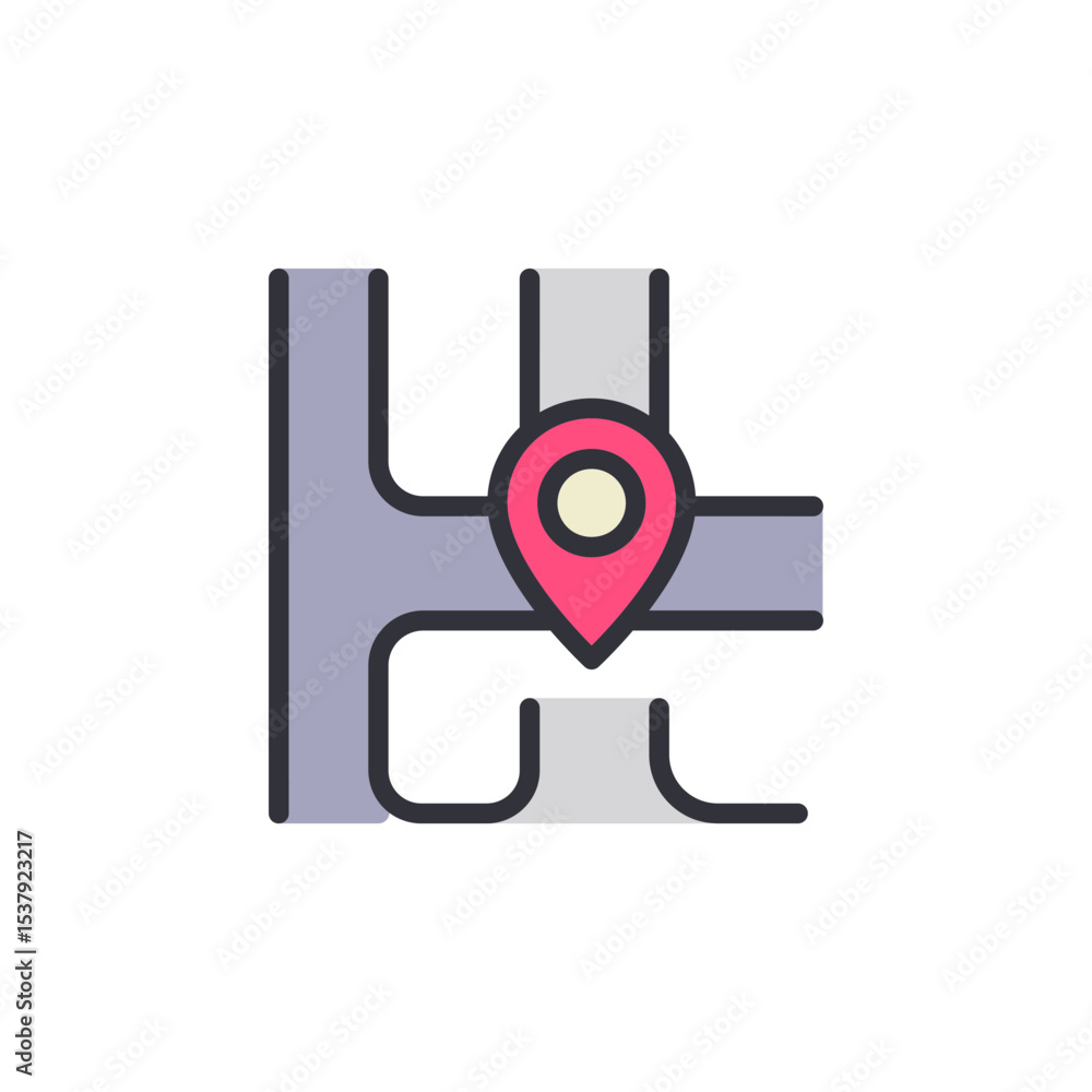 Poster road intersection with location pin for navigation and directions