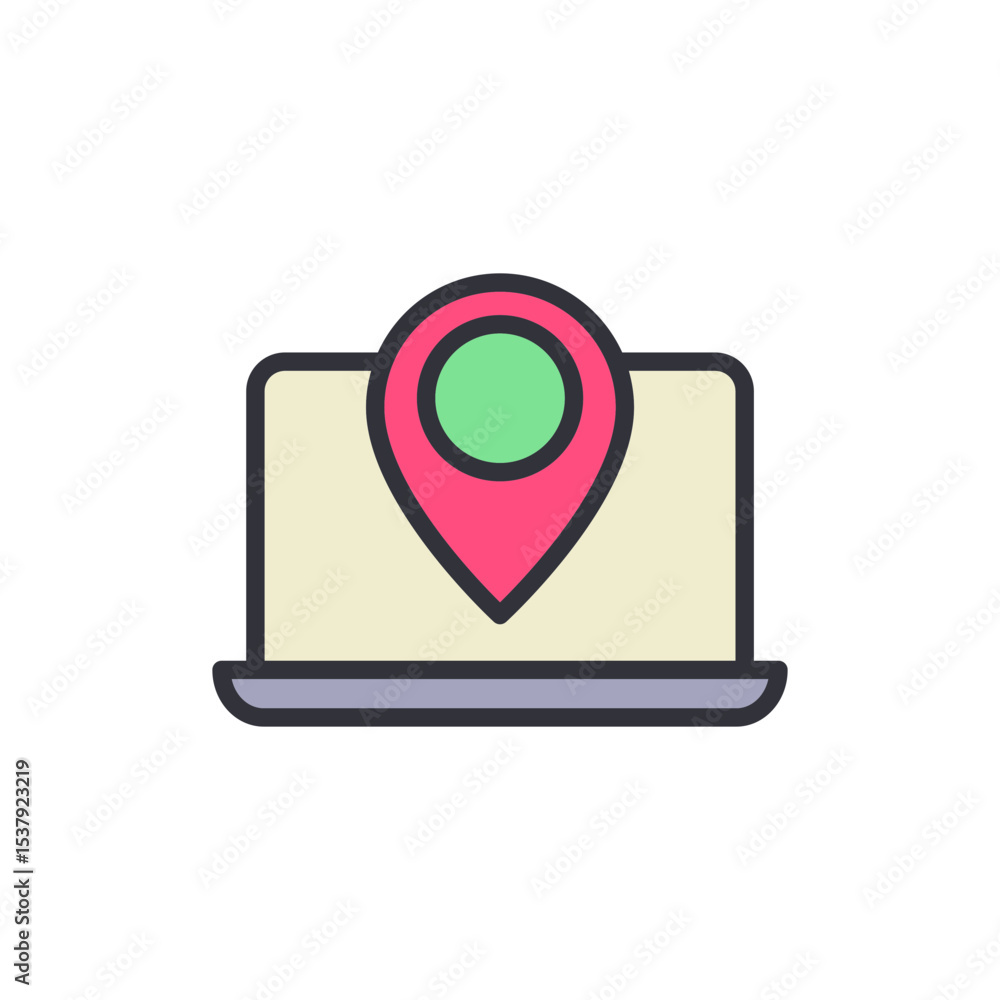 Poster online navigation concept showing a location pointer on a laptop screen
