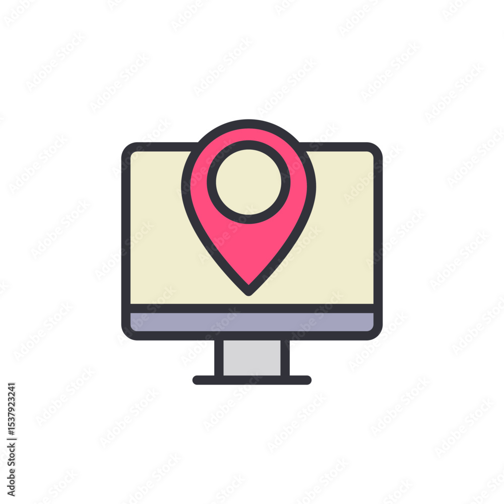Poster online navigation and location services displayed on desktop computer