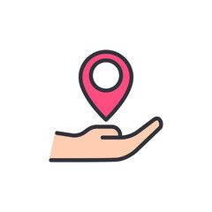 Hand Offering Location Pinpoint Vector Icon With Transparent Style