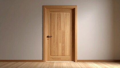 Fototapeta premium Light Oak Interior Door in Modern Room Setting Minimalist Home Design.