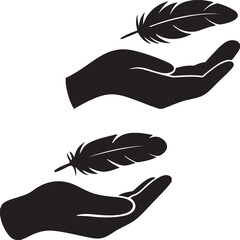 Hand Holding Feather Silhouette Vector