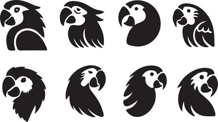 Macaw Parrot Head Silhouette Vector Set