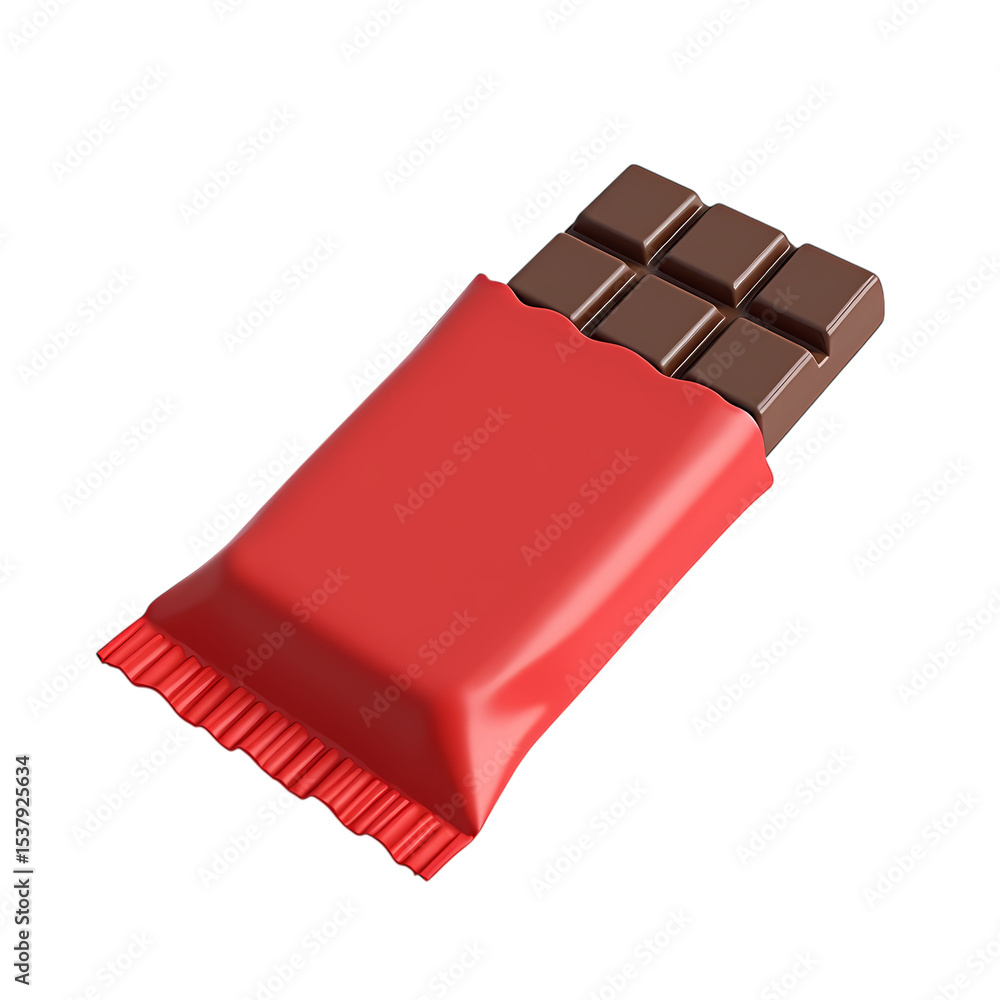 Poster a chocolate bar with red wrapper on a plain isolated on transparent background