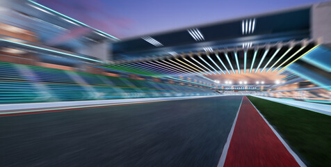 3d rendering racing track at dusk with motion blur effect, showing speed and competition
