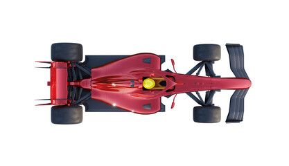 3d rendering red racing car on a transparent background, seen from above