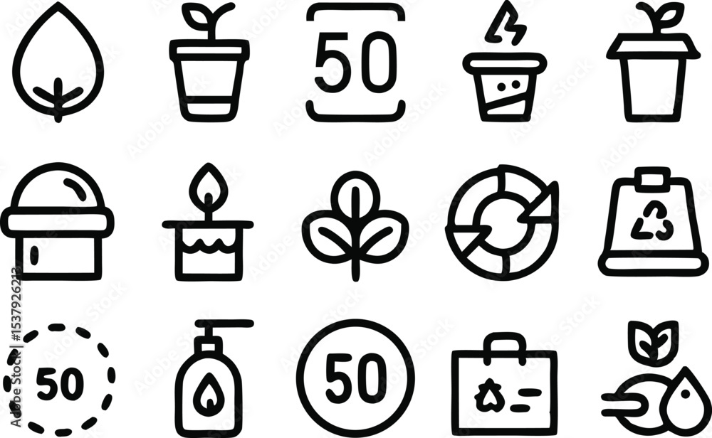 Poster a collection of line icons depicting sustainability and recycling practices for design projects