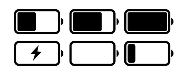 Battery line icon set related to battery, charger, charge, indicator and more. Vector illustration. 