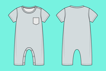 Infant Baby Kids Short Sleeve Romper Dress Fashion flat sketch CAD mockup front and back views.