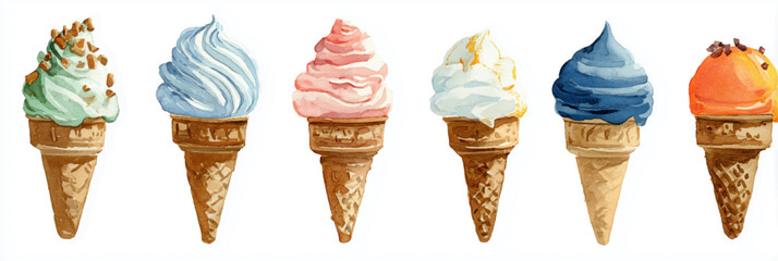 Vector illustration of Delicious Watercolor Berry Ice Cream in a Cone Banner for Summer Promotions.