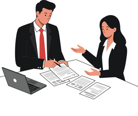 Flat Illustration of Business People in Meeting at Office Table