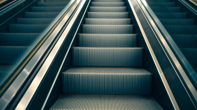 Empty escalator going up in modern building interior