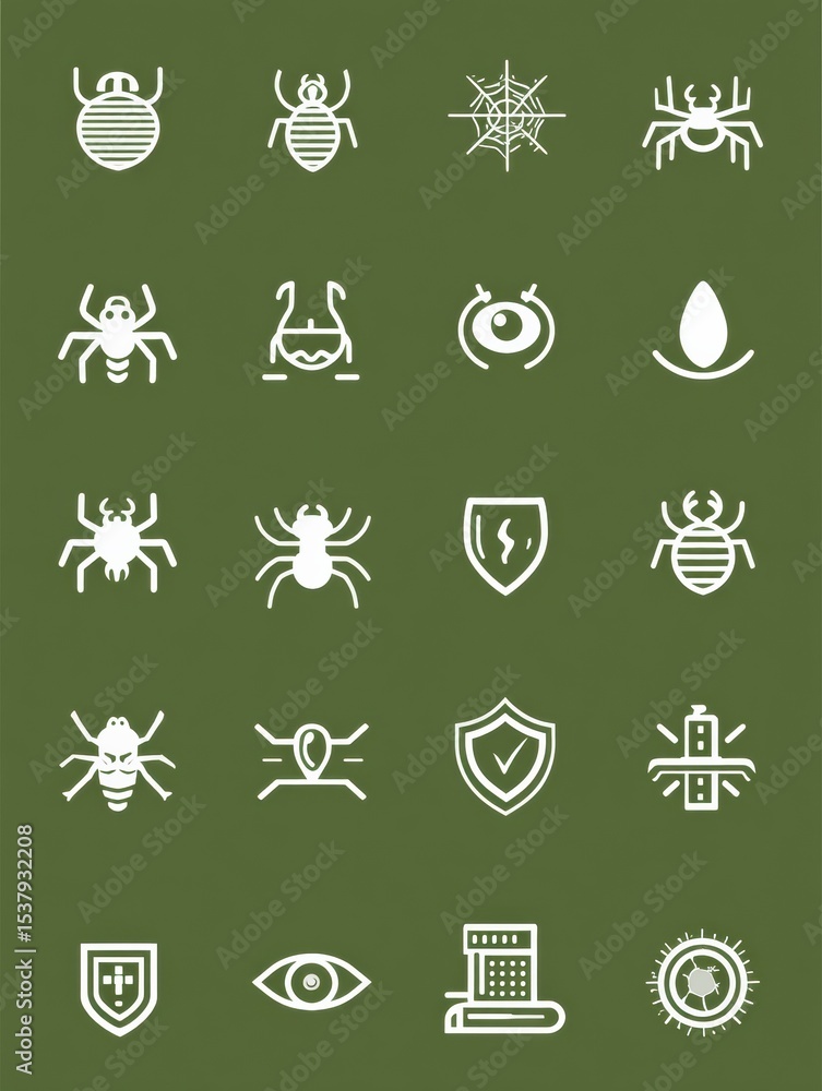 Poster Malware Types Represented With Neutral Icons Illustrating Various Threats and Vulnerabilities in a Digital Environment