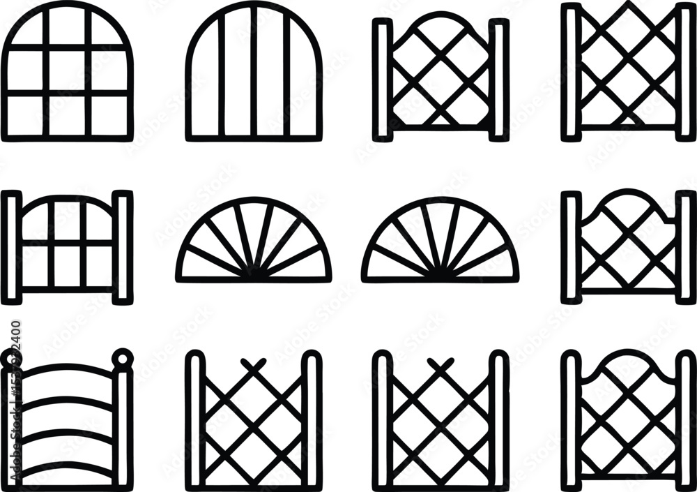 Poster outline trellis design icons set a single high resolution icon for gardening architecture or landsca