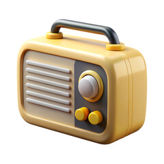 3d rendered illustration of a vintage yellow and grey radio with a black handle on a black background