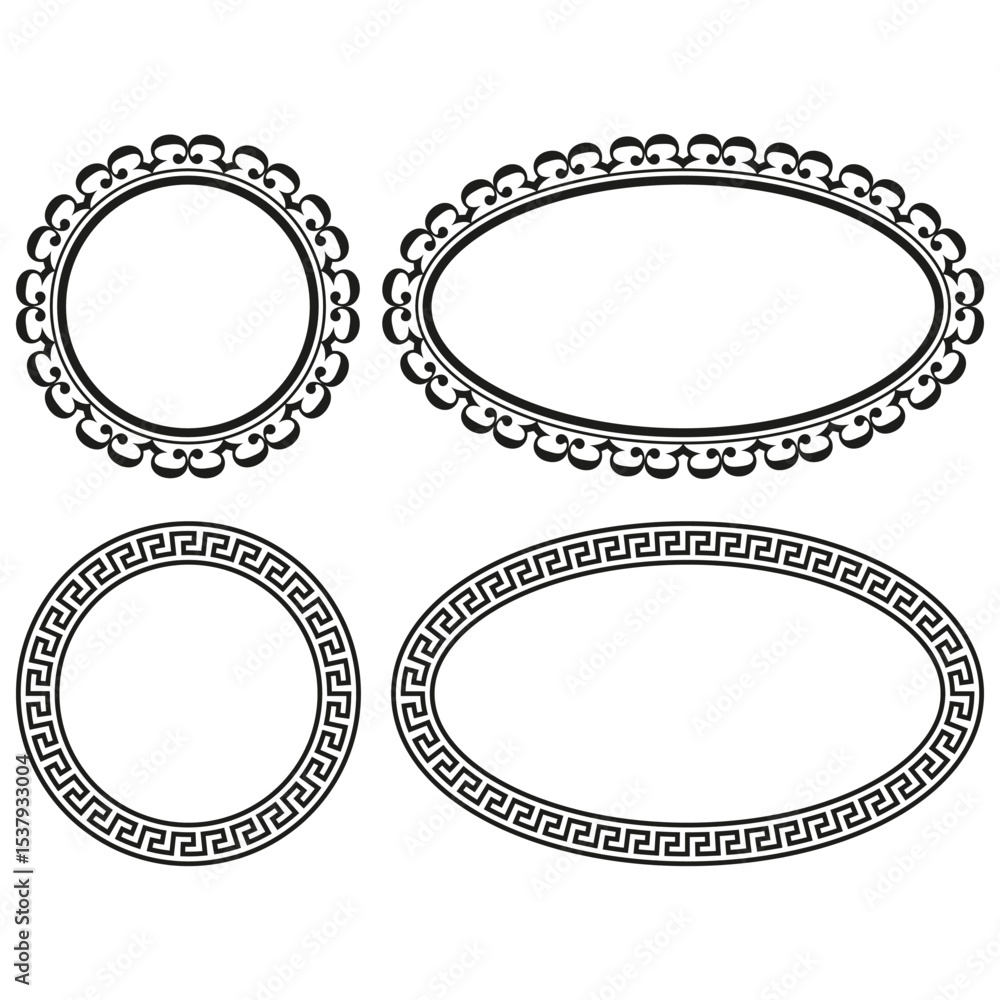 Aufkleber decorative frame icon. ornamental border shape. vector classic pattern. circular and oval forms.