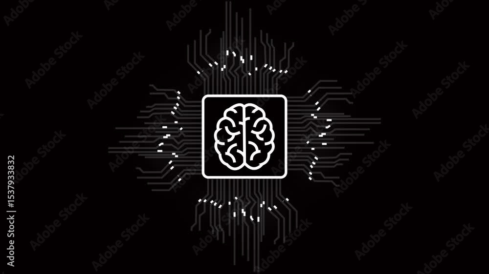 Poster artificial intelligence brain with circuit board. processor with artificial intelligence, human brai