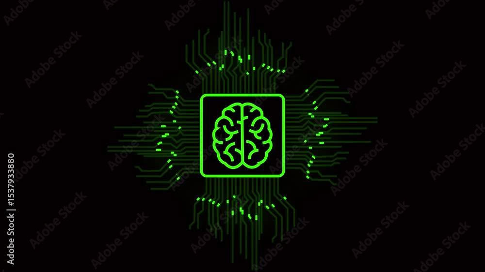 Poster artificial intelligence brain with circuit board. processor with artificial intelligence, human brai