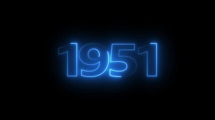 1951 neon line text. Abstract 1951 neon text animation, Glowing neon number text background 4k video animation . important year, important date 1951.