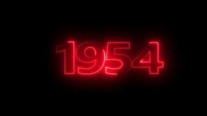 1954 neon line text. Abstract 1954 neon text animation, Glowing neon number text background 4k video animation . important year, important date 1954.