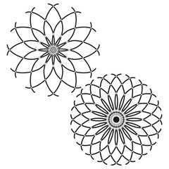 Petal geometry set. Abstract floral shapes. Decorative vector flowers. Black white outlines.