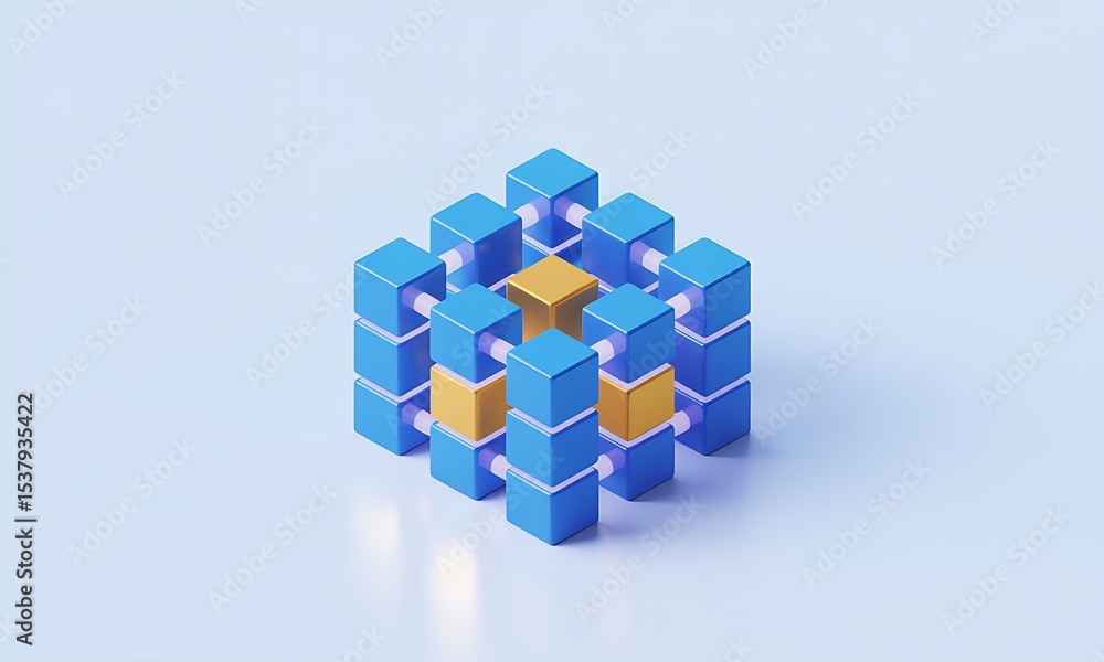 Poster cube network renders a connection concept, showcasing teamwork and collaboration with copy space, hi