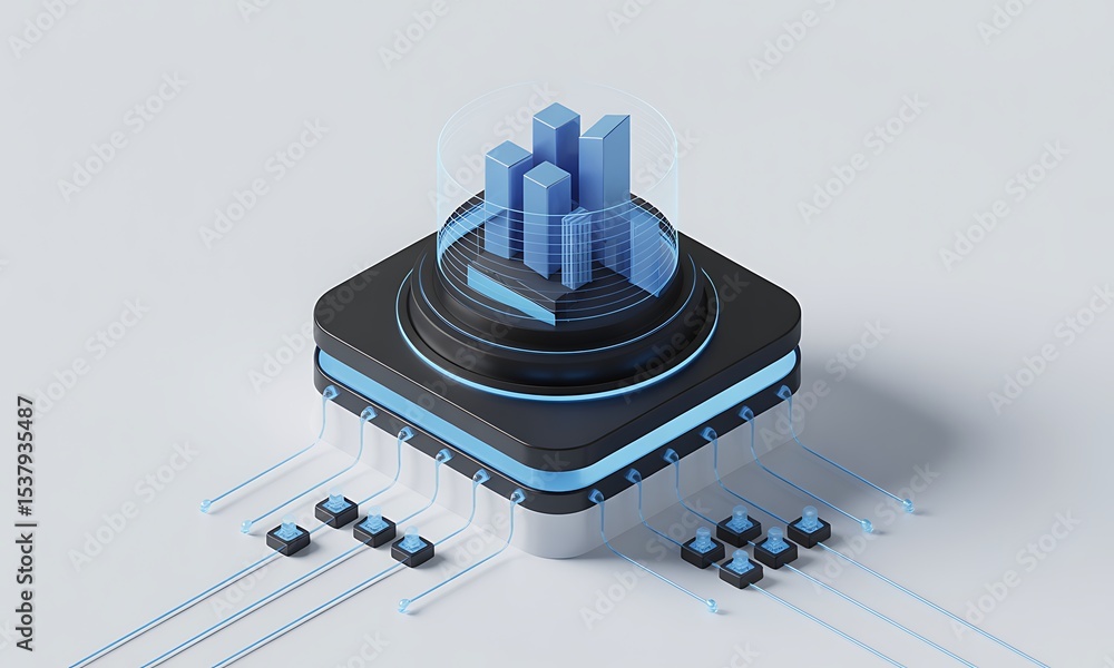 Aufkleber abstract data center node displays information, in a clean digital environment, showing data analysi