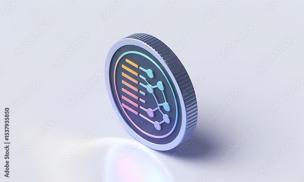 Poster cryptocurrency coin shines, representing digital finance innovation against a clean backdrop, emphas