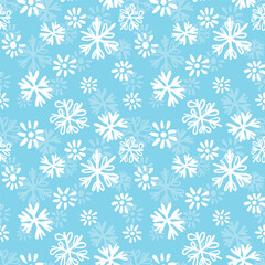Winter seamless pattern with white snowflakes on color background. Vector illustration for fabric, textile wallpaper, posters, gift wrapping paper. Christmas vector illustration. Falling snow.