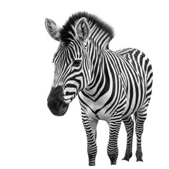 Fototapeta premium Black and white zebra standing isolated on transparent background