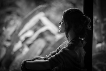 Woman Gazing Through a Window in Natural Light
