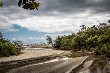 Tropical Riverbank and Ocean View at Itamambuca Beach, Ubatuba - São Paulo, Brazil