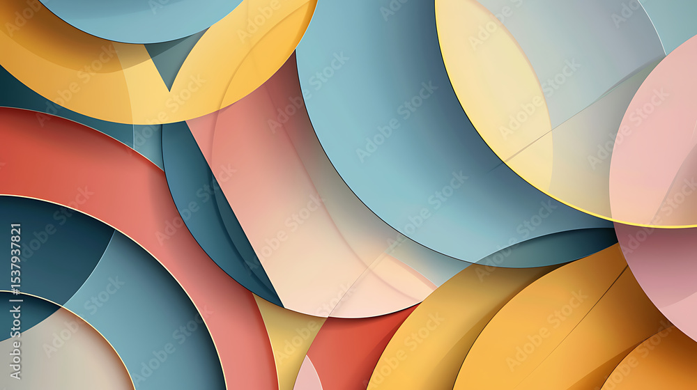 Aufkleber abstract background with overlapping circles in shades of blue yellow pink and red creating a modern