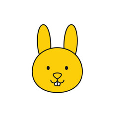 Cute Yellow Bunny Logo, Yellow Rabbit Character in Flat Icon Design, Solid Color, Vector Illustration