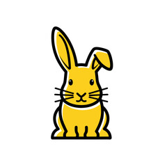 Minimalist Yellow Rabbit Logo, Front View, Bold Outline, Isolated Vector Art